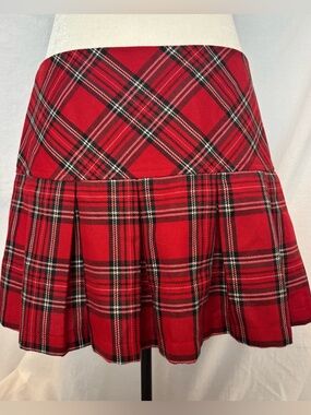 Wet Seal Red Plaid Pleated Mini Skirt Y2K Punk Schoolgirl Grunge Alt Size L
